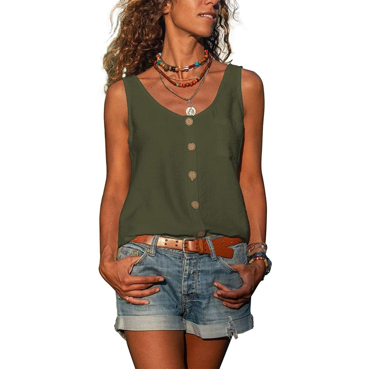 Women's Button-Front Sleeveless Tank Top