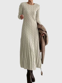 Women's Cable- Long-Sleeve Midi Sweater Dress