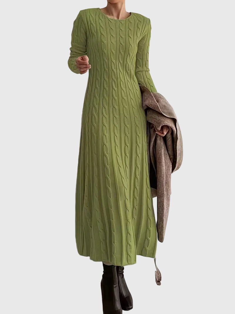 Women's Cable- Long-Sleeve Midi Sweater Dress