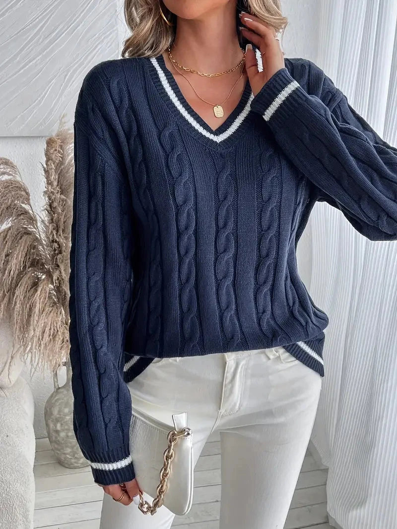 Women's Cable- V-Neck Sweater