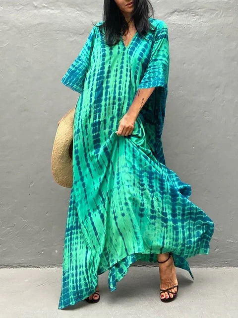 Women's Casual Boho Green Kaftan Maxi Dress