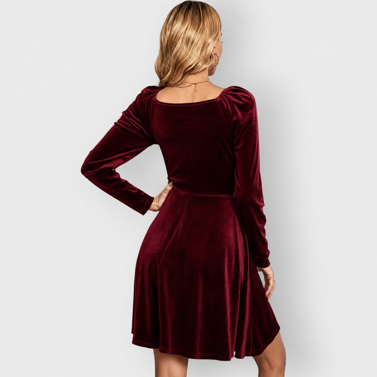 Women's Deep V-Neck Long Sleeve Formal Skater Dress