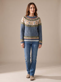 Women's Fair Isle Long-Sleeve Crew-Neck Pullover Sweater