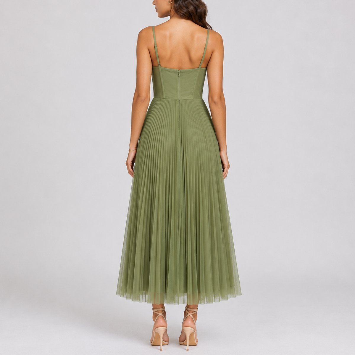 Women's Fall Wedding Guest Pleated Midi Corset Dress