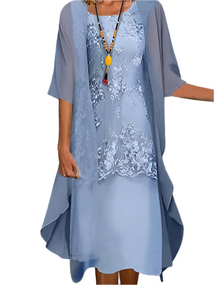 Women's Flowing Sheer-Sleeve Wedding Guest Midi Dress