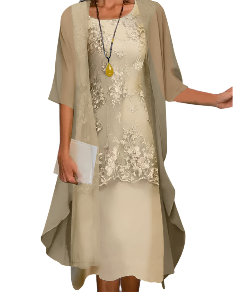 Women's Flowing Sheer-Sleeve Wedding Guest Midi Dress
