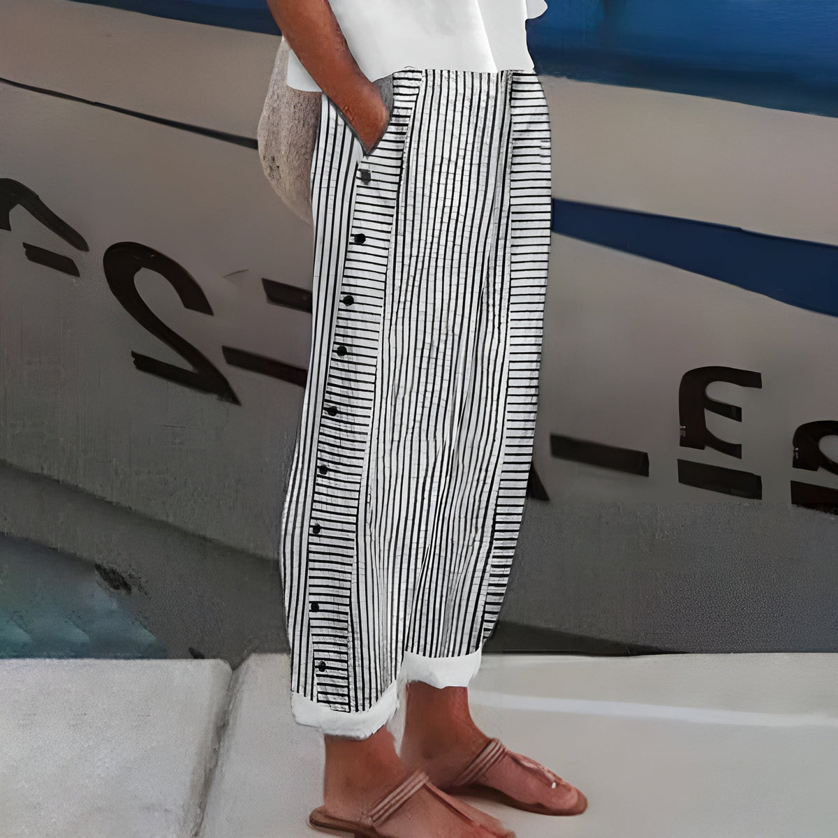 Women's High-Waisted Striped Pants