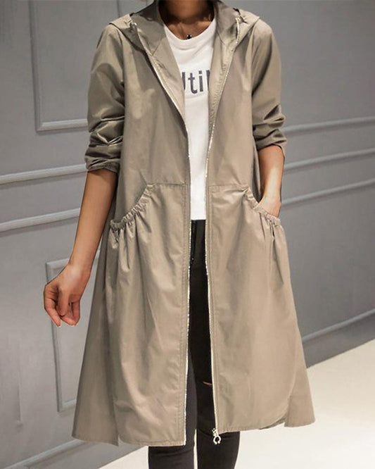 Women's Hooded Waterproof Long A-Line Trench Coat