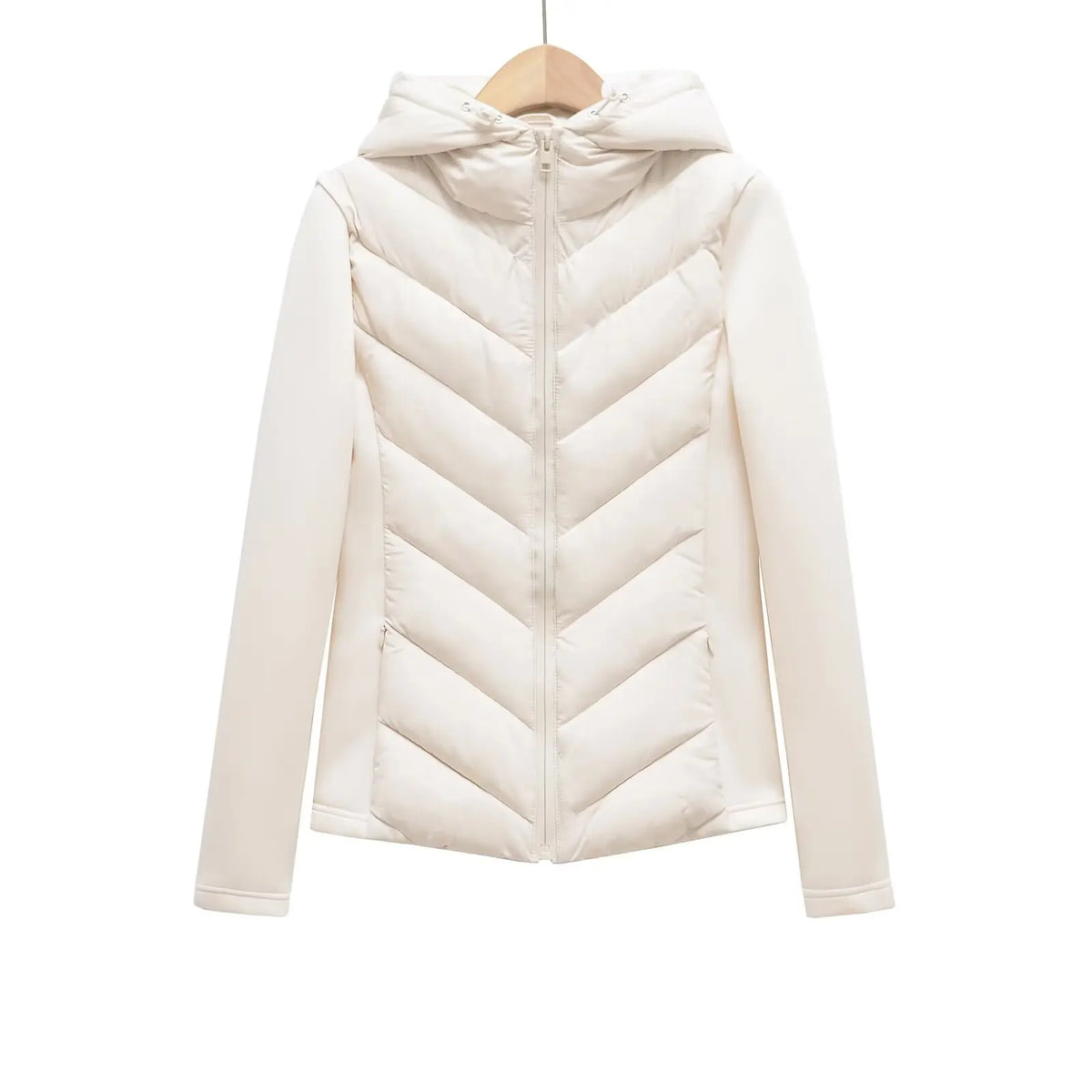 Women's Lightweight Padded Winter Jacket with Hood and Hidden Pockets