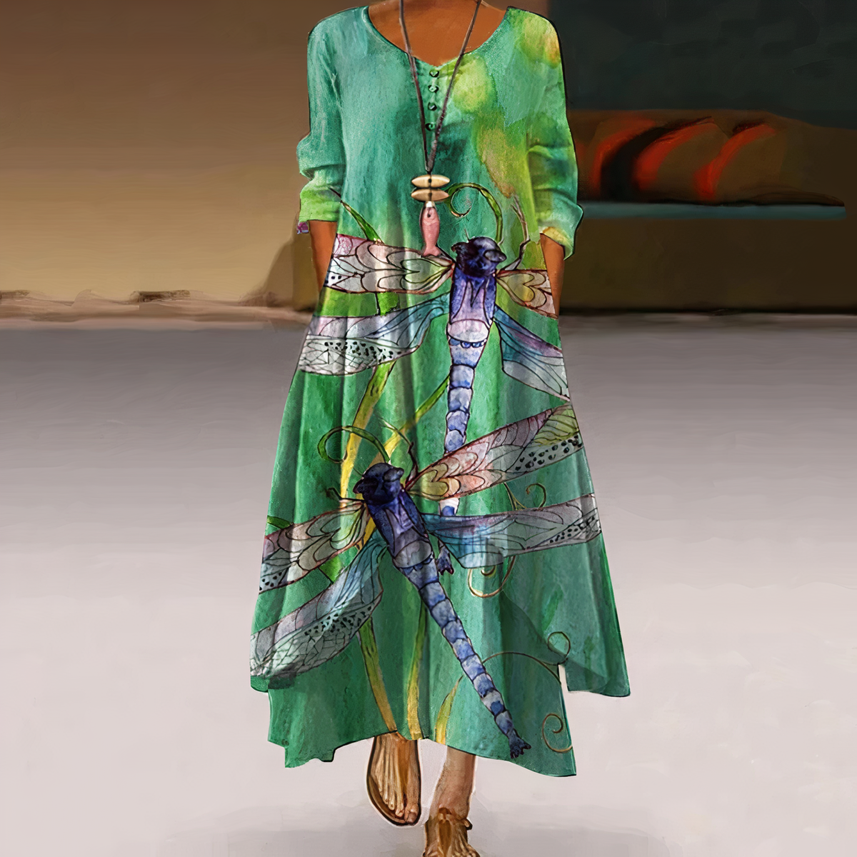 Women's Long-Sleeve Asymmetric Hem Midi Dress