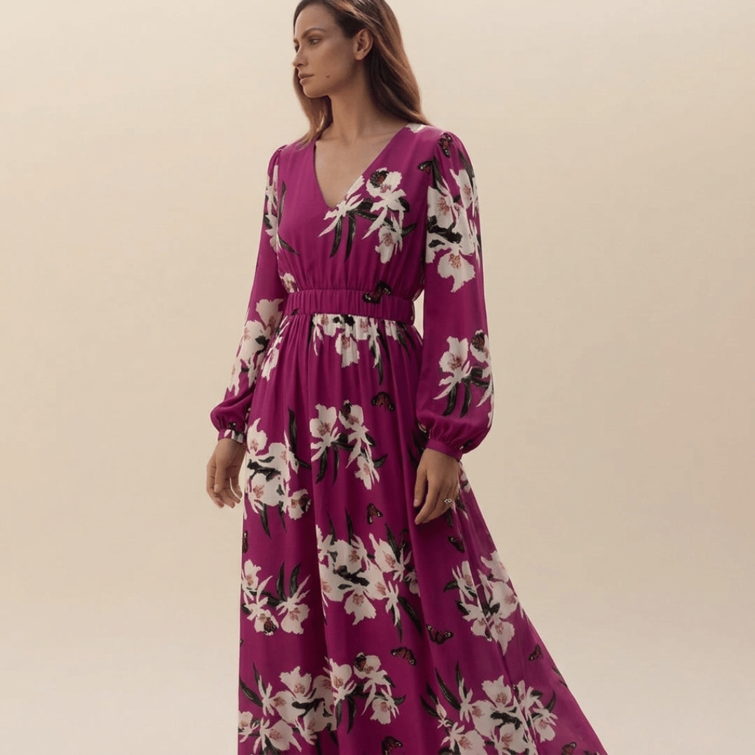Women's Long-Sleeve Floral Maxi Dress