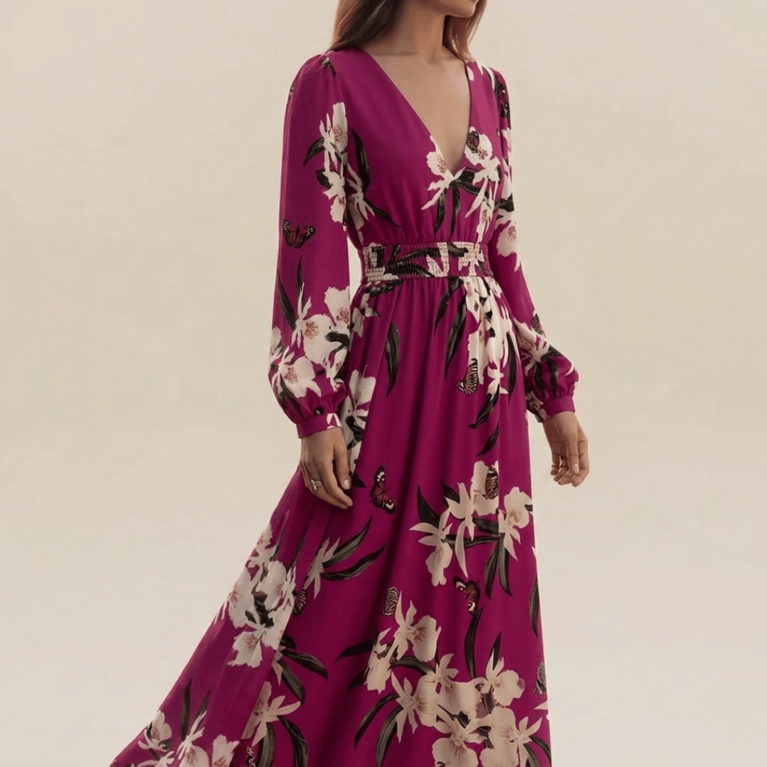 Women's Long-Sleeve Floral Maxi Dress