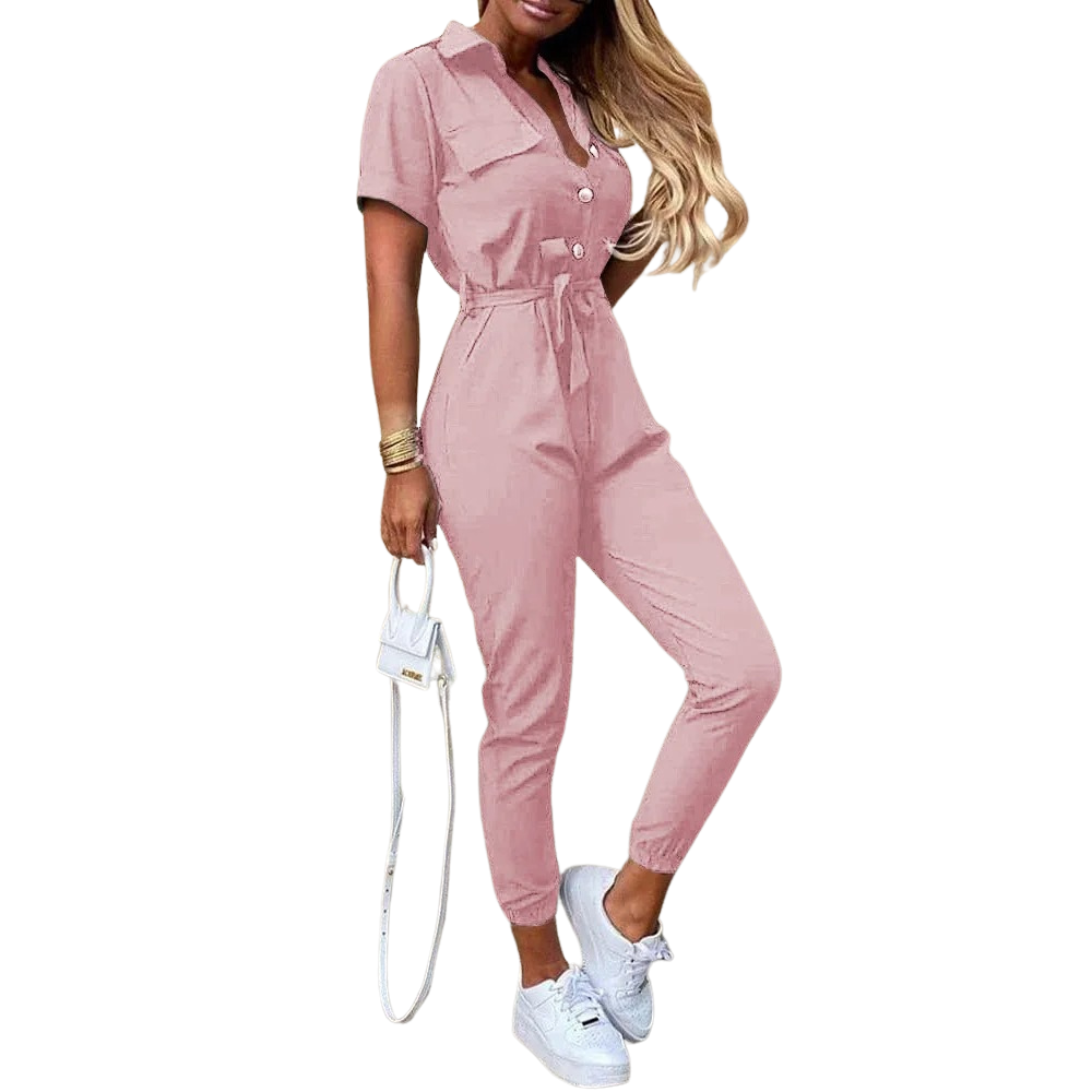 Women's Monochromatic Belted Jumpsuit