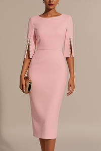 Women's Pearl Trim Bodycon Midi Dress for Special Occasions