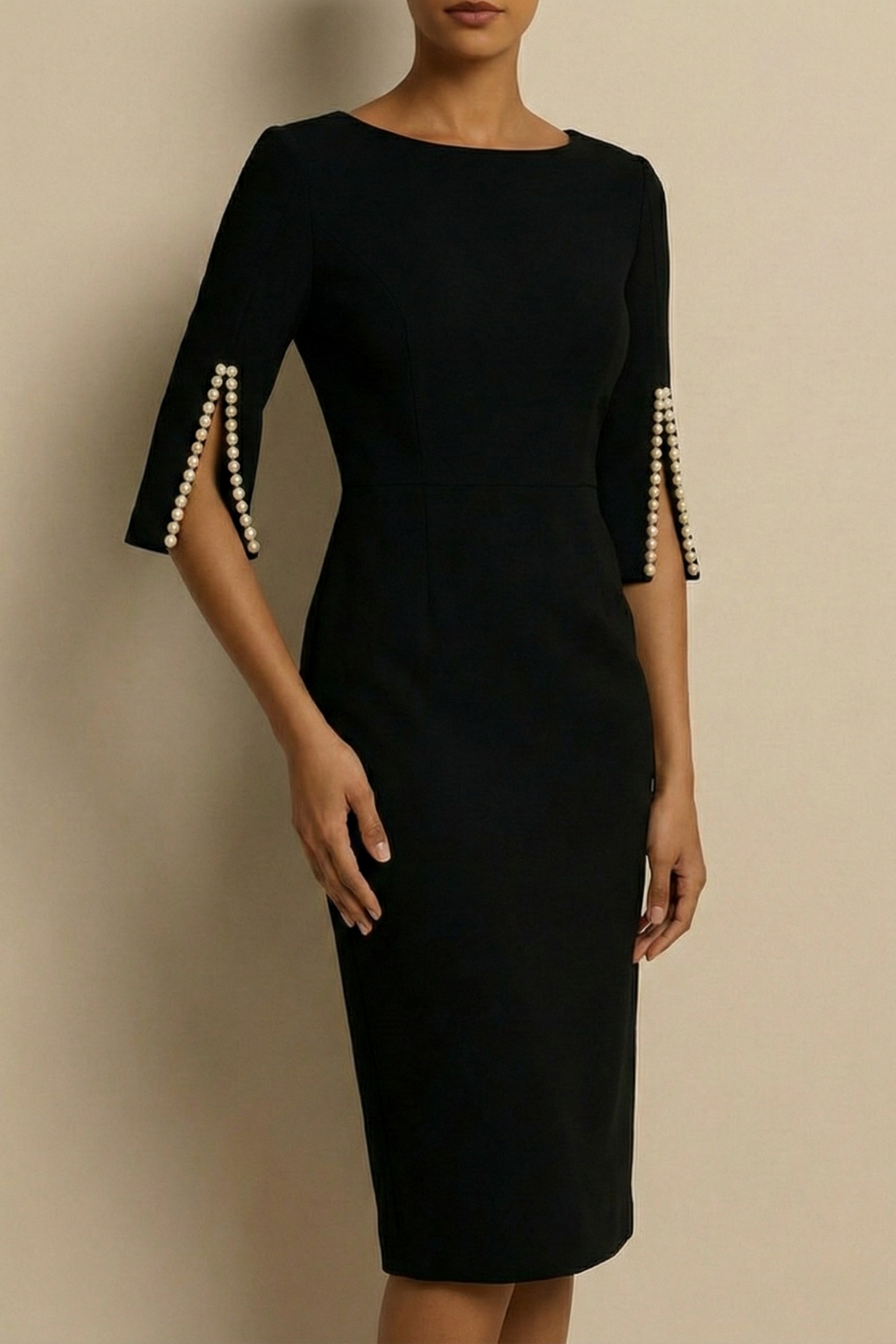 Women's Pearl Trim Bodycon Midi Dress for Special Occasions