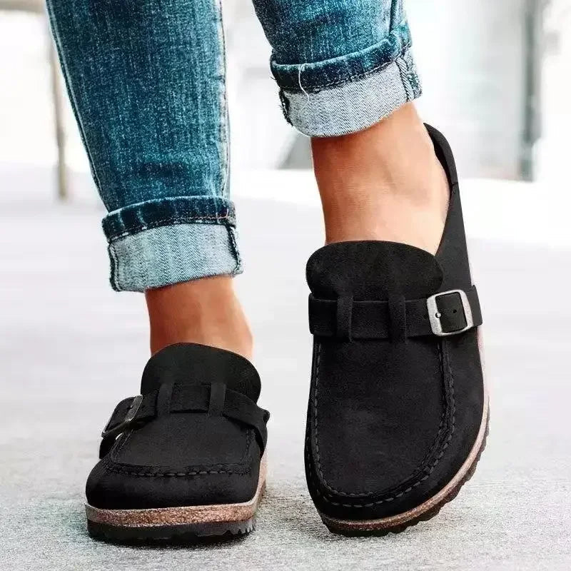 Women's Retro Buckle Flat Mules