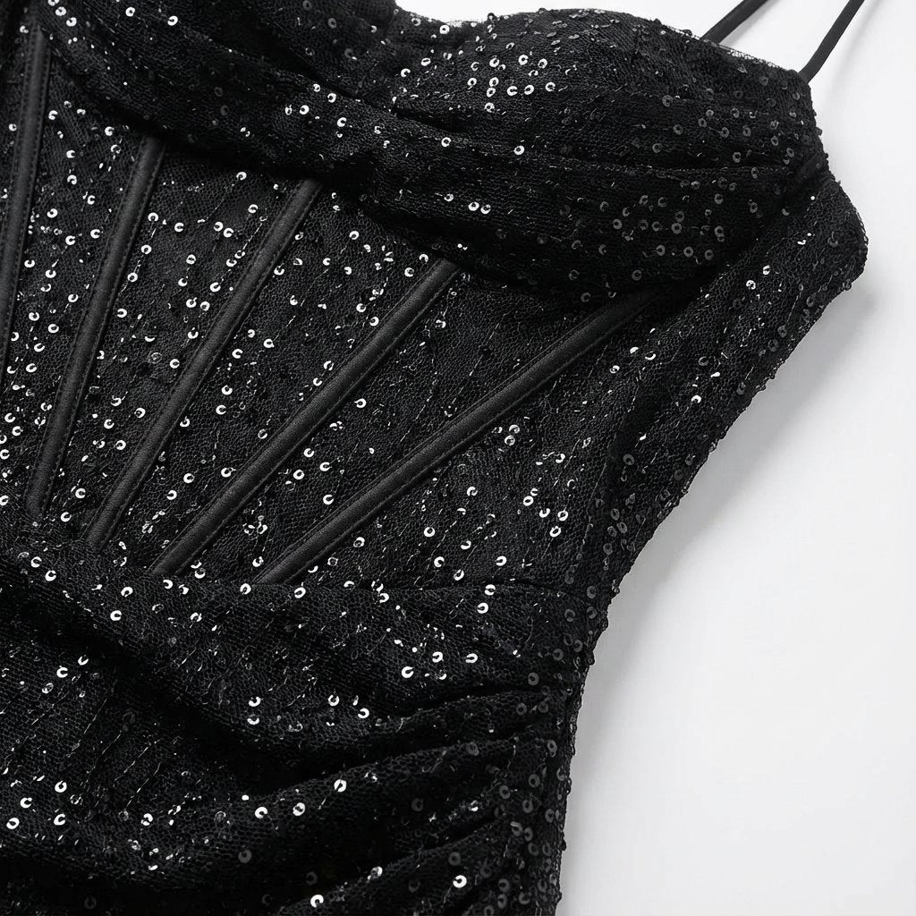 Women's Sequin Maxi Dress with Sweetheart Neckline and High Slit
