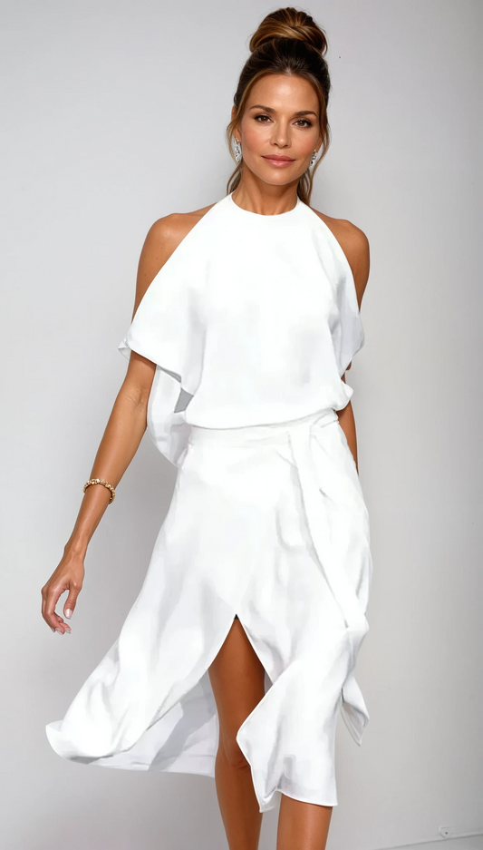Women's Sleeveless Halter Neck Midi Slip Dress