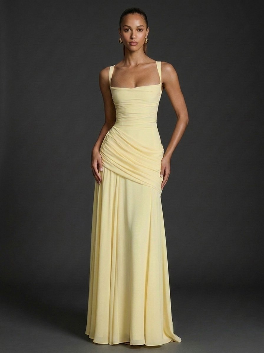 Women's Square Neck Ruffled Maxi Dress – Elegant Wedding Outfit