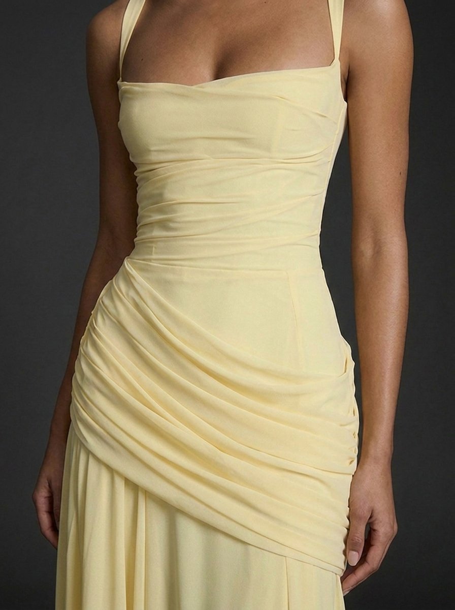 Women's Square Neck Ruffled Maxi Dress – Elegant Wedding Outfit
