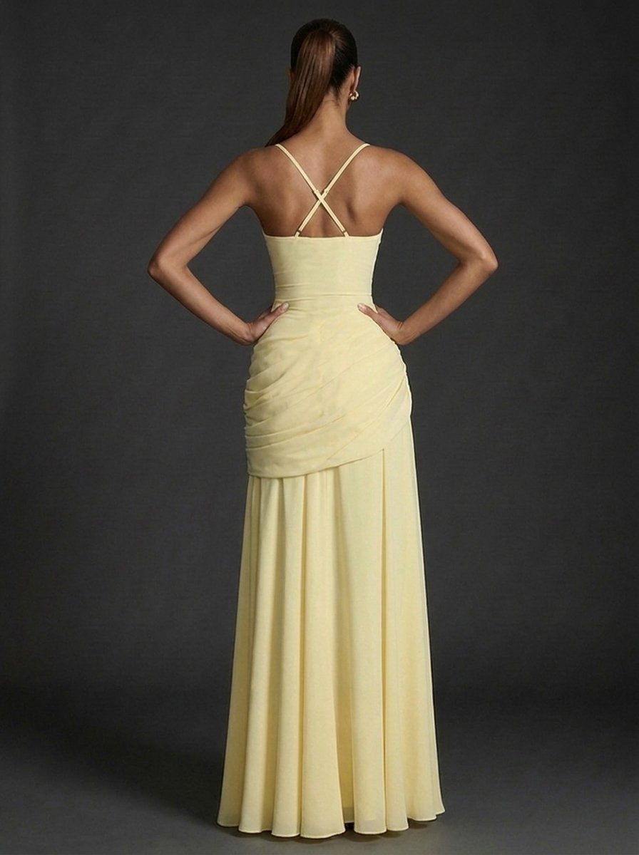 Women's Square Neck Ruffled Maxi Dress – Elegant Wedding Outfit