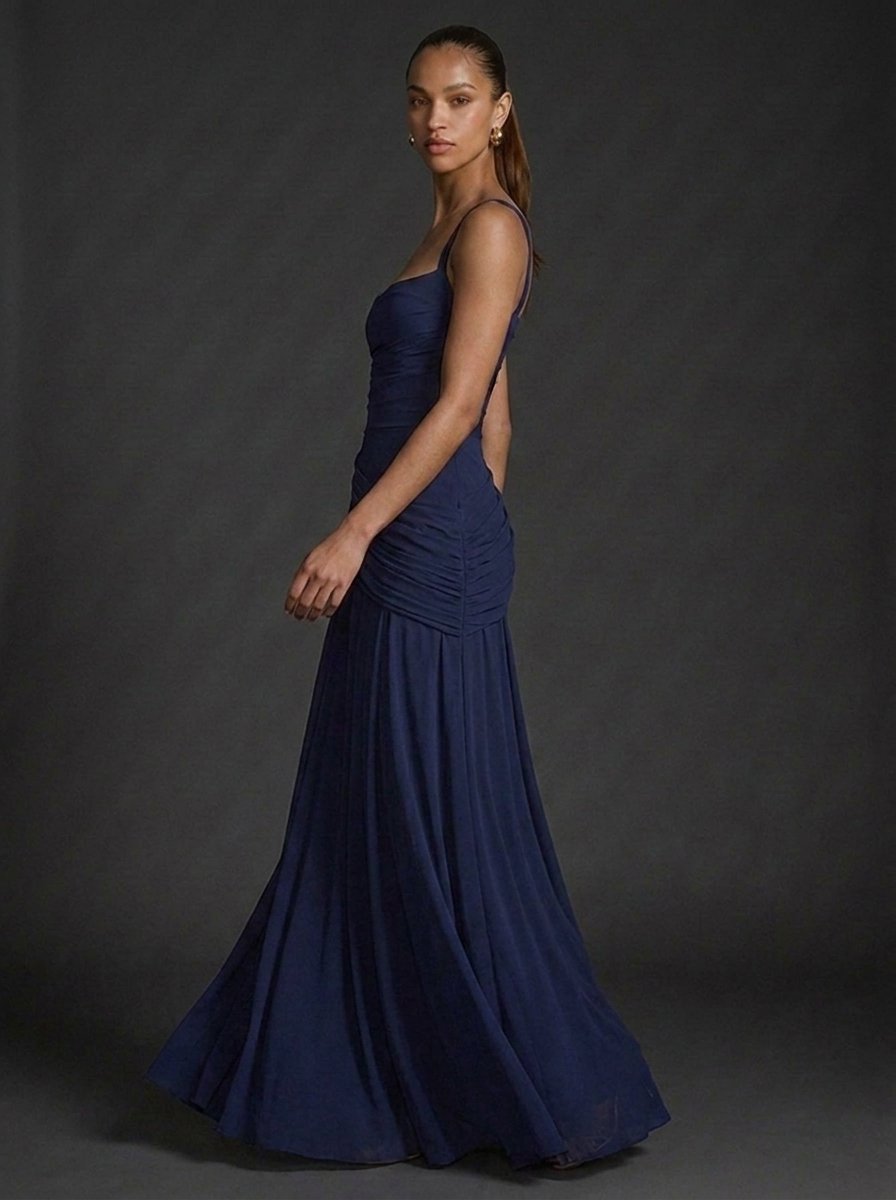 Women's Square Neck Ruffled Maxi Dress – Elegant Wedding Outfit