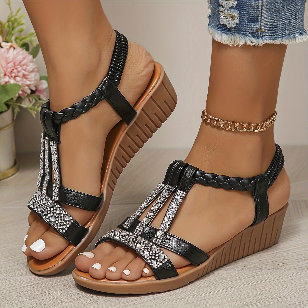 Women's T-Strap Wedge Orthopedic Sandals