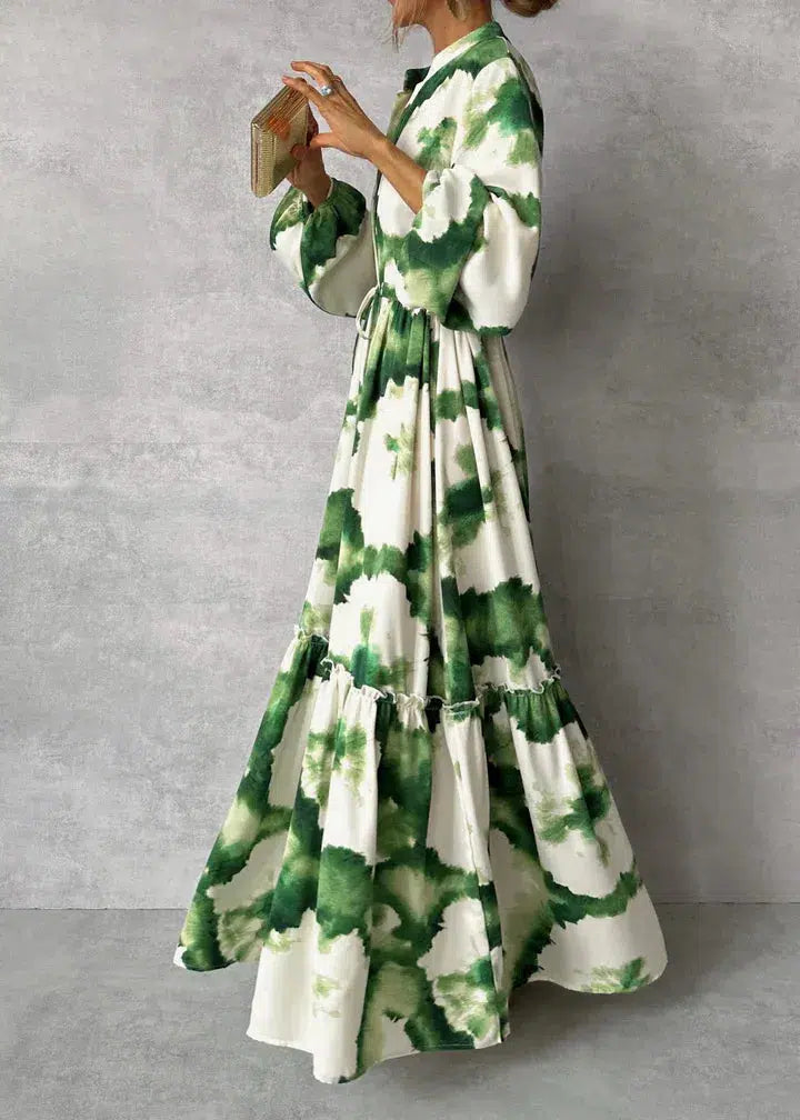 Women's Tie-Dye Maxi Dress with Mandarin Collar