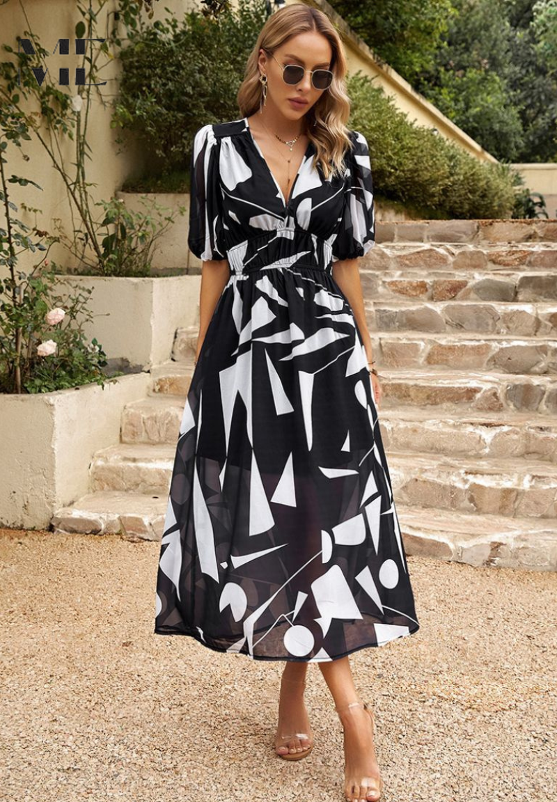 Women's V-Neck A-Line Midi Dress