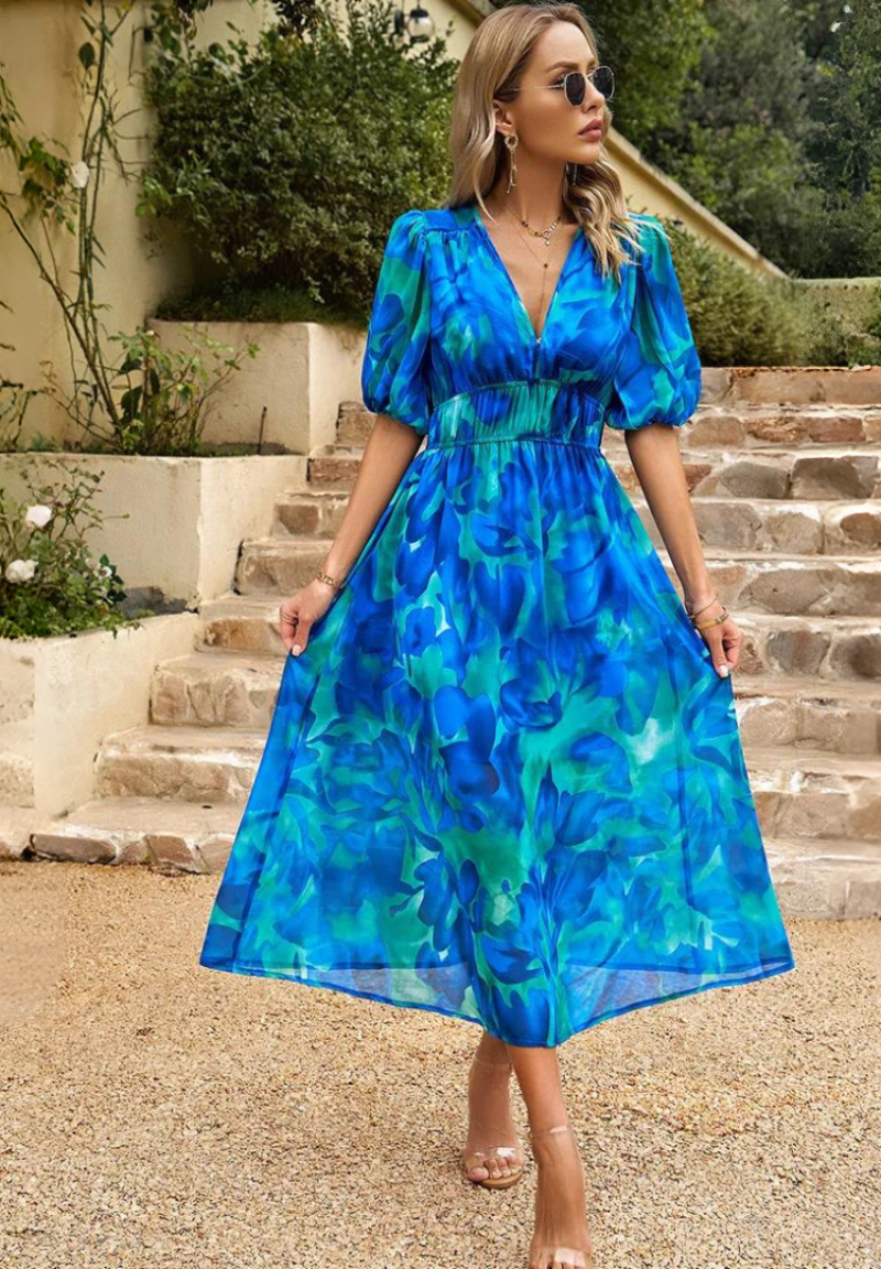 Women's V-Neck A-Line Midi Dress