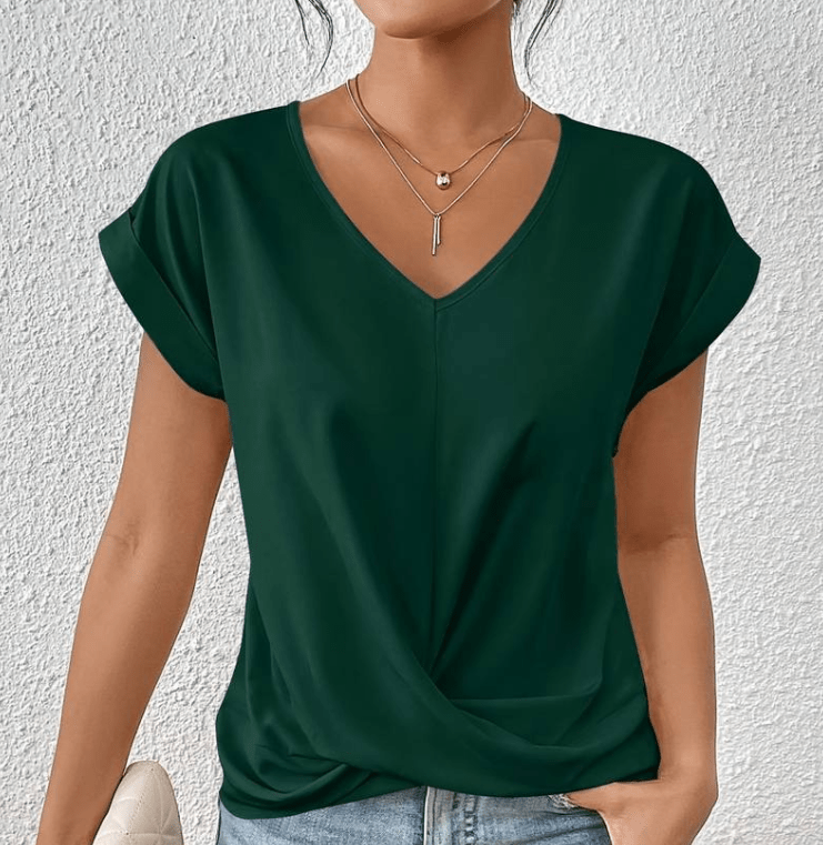 Women's V-Neck Short Sleeve Twist Front Top