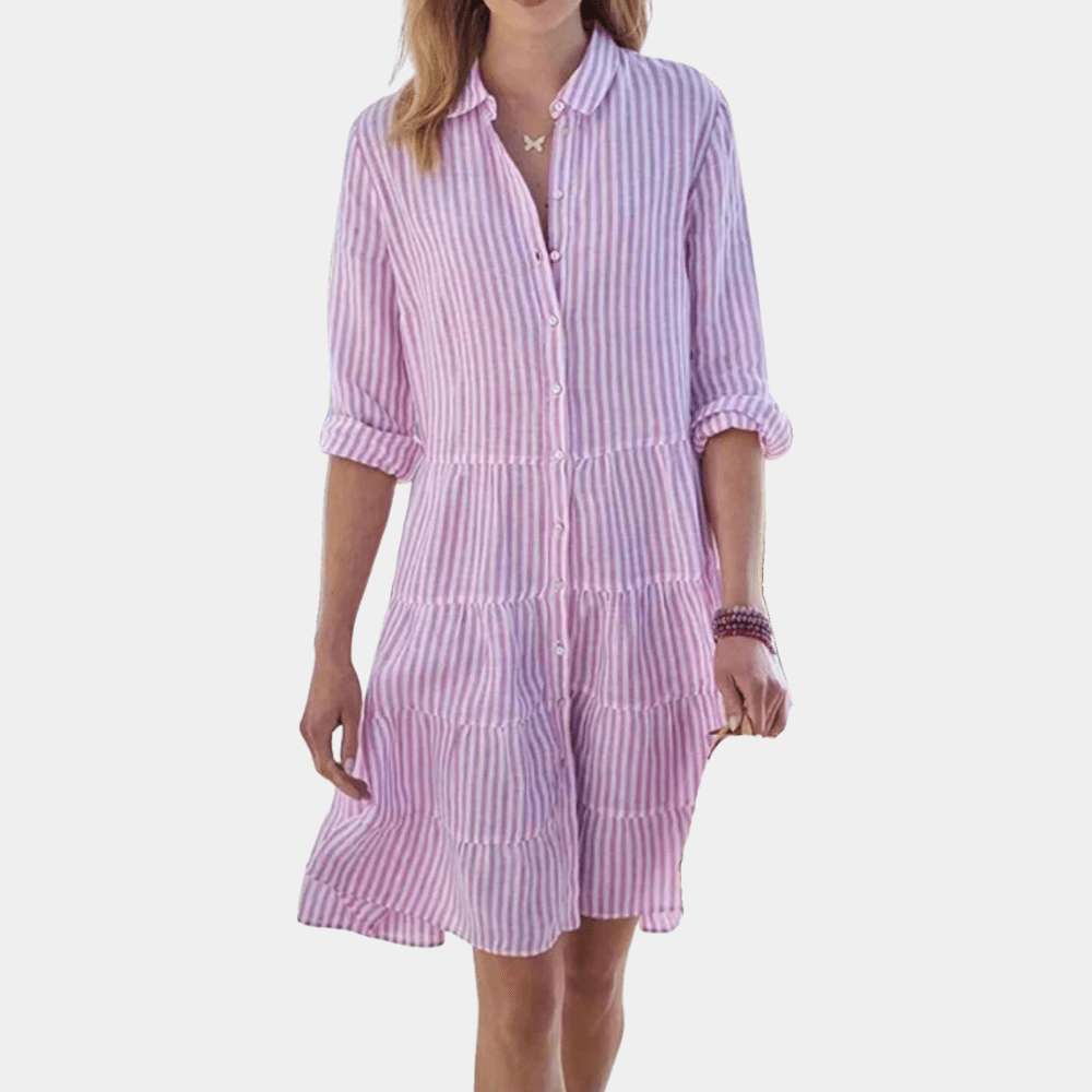 Women's V-Neck Striped Tiered Mini Dress