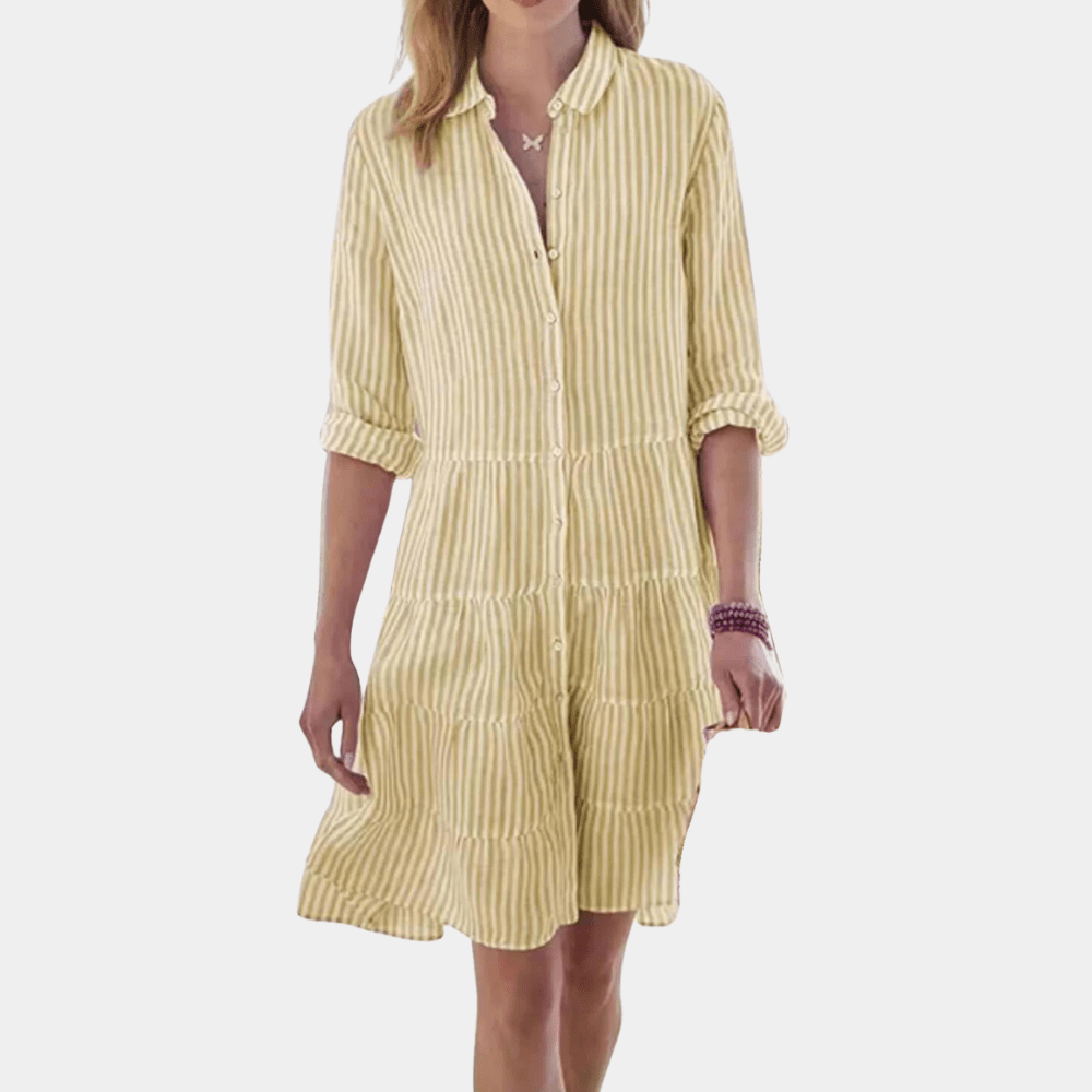Women's V-Neck Striped Tiered Mini Dress