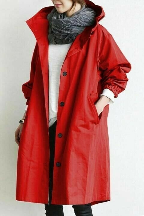 Women's Waterproof Hooded Windbreaker with Buttons